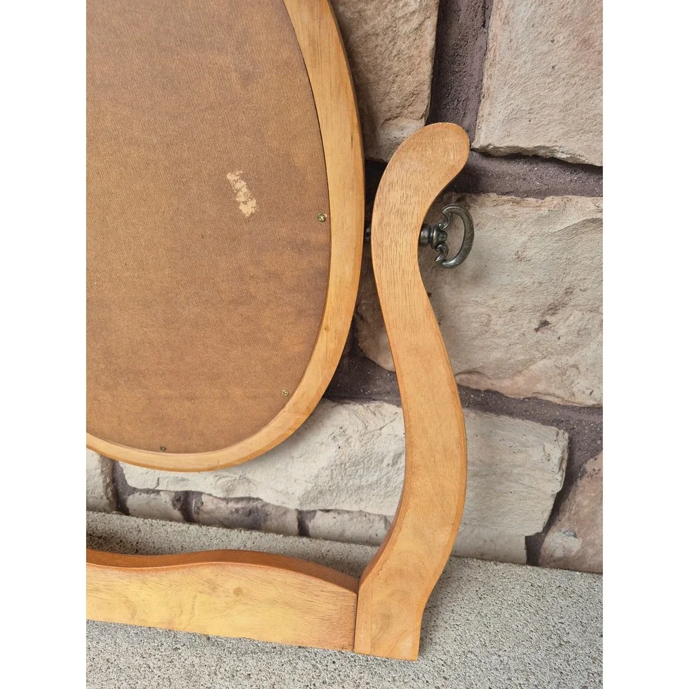 Vintage Oval Wood Vanity Mirror Tilt Adjustable‎ Dresser Farmhouse Decor